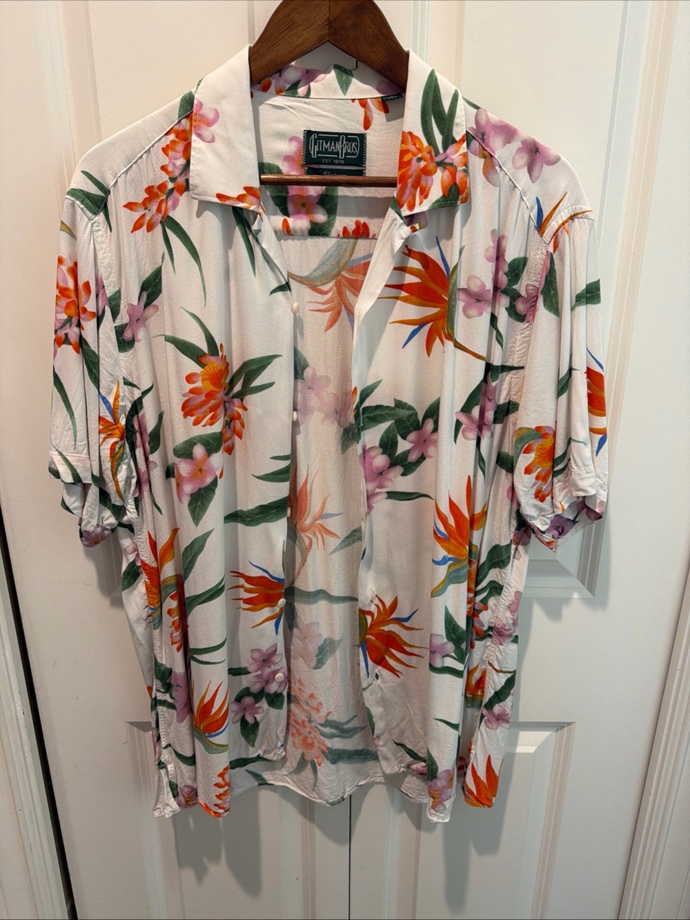 Gitman Bros Vintage Men's L Floral Hawaiian Short Sleeve Camp Loop Collar USA - Picture 10 of 11